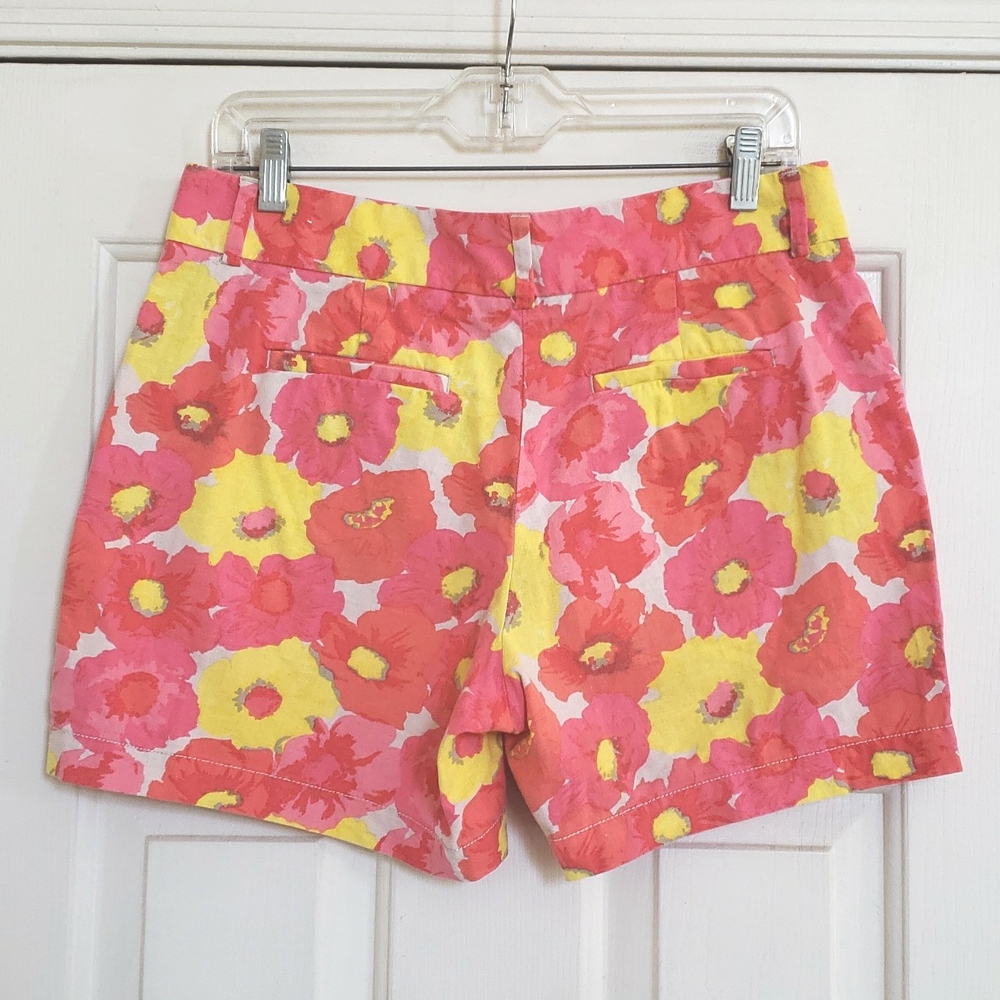 LOFT Floral Linen Shorts Pink Orange Coral Yellow - Picture 6 of 13